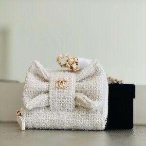 Chanel Cream Tweed Mini Bag with Gold Accents